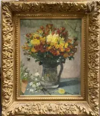 Bouquet de fleurs by Ernest Quost, Huile sur toile d'origine, sold Sep 2011