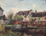 Vue de village au bord de l'eau by Michel Korochansky, Huile sur toile, sold Jul 2011