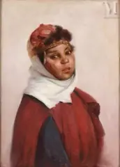 Jeune fille du Sud algérien by Clément Pujol, Huile sur toile d'origine, sold Jul 2011