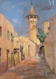 Le minaret, ruelle en Tunisie by Antoine Ponchin, Huile sur toile d'origine, sold Jul 2011