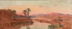 Le campement au bord de l'oued, Algérie by Maxime Noiré, Huile sur toile d'origine, sold Jul 2011