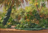 Le jardin d'Essai à Alger by Eugène Deshayes, Huile sur panneau une planche non parqueté, sold Jul 2011