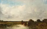 Vache et leur vachère à la mare by Léon-Victor Dupré, Huile sur toile d'origine, sold Mar 2010