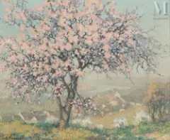 Arbres en fleurs, en bords de Seine by Raymond Thibesart, Huile sur toile d'origine, sold Mar 2010