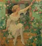 Wild roses by Edward Cucuel, Huile sur toile d'origine, sold Mar 2010