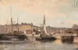 Port en Normandie by Charles Jouas, Huile sur toile d'origine, sold Mar 2010
