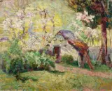 Maison et arbres en fleurs by Victor Charreton, Huile sur carton, sold Mar 2010