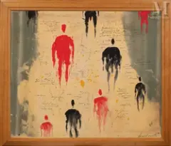 Foule by Bernard Quentin, 1960, Huile sur toile, sold Mar 2010