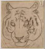 Tigre by Antoine-Louis Barye, Crayon noir sur papier, sold Mar 2002