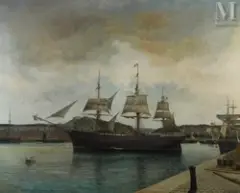 L'escadre dans un port by Albert Caussin, Huile sur toile, sold Oct 2026