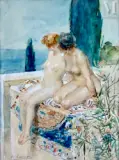 Deux femmes nues contemplant l'horizon by Antoine Calbet, Aquarelle sur papier, sold Oct 2026