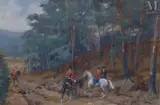 Équipage de Bonnelles, Maurice OTTO maître d'équipage, son épouse et son fils en forêt de Rambouillet by Karl Reille, Gouache représentant une scène de chasse à courre, sold Jun 2026