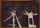Fond mauve et figures blanches by Wifredo Lam, 1960, Huile sur toile, sold Jun 2026