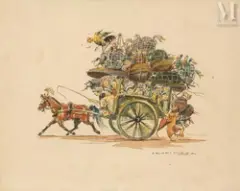 Cariole au Vietnam by Henri Mege, Encre et aquarelle sur papier, sold Jun 2026