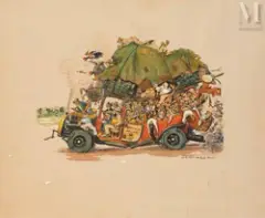 Transport en commun by Henri Mege, Encre et aquarelle sur papier, sold Jun 2026