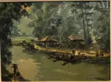 Matin dans un village d'An Nam aux abords de Quang Tri by Henri Mege, 1955, Huile sur bois, sold Jun 2026