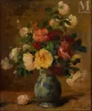Bouquet de roses dans un vase by Louis-Émile Minet, Huile sur toile, sold Apr 2026