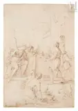 Abraham et les anges by Francisco La Marra, Plume et encre brune sur traits de crayon noir, sold Jan 2026