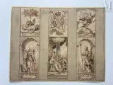 Allégorie de l’ascension au trône de Georges III d’Angleterre by Dirck Bisschop, Plume et encre brune, lavis gris, sur traits de sanguine, sold Jan 2026