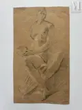 Jeune femme au tambourin by Joseph François Parrocel, Crayon noir et rehauts de craie blanche sur papier beige, sold Jan 2026