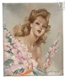 Jeune femme au bouquet de fleurs roses by Eugène Leliepvre, Huile sur toile, sold Dec 2025