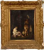 Faunes en forêt by Richard Clague, Huile sur toile, sold Dec 2025