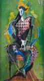 Arlequin avec son chien by Serge Férat, Gouache sur papier, sold Dec 2025