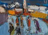 Personnages dans un paysage by Pierre Ambrogiani, Huile sur toile d'origine, sold Dec 2025