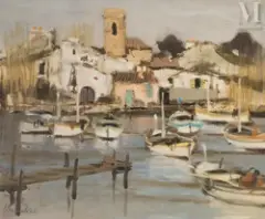 Le petit port de Saint Helme by Eugène Baboulène, Huile sur toile d'origine, sold Dec 2025