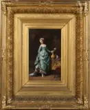 Jeune femme au chat by Jean-Baptiste Antoine Emile Béranger, Huile sur panneau une planche non parqueté, sold Dec 2025