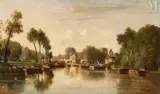 Barques sur la rivière by Félix Brissot de Warville, Huile sur panneau une planche non parqueté, sold Dec 2025