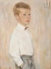Portrait de jeune garçon by Christo Javacheff dit Christo, Huile sur toile d'origine, sold Dec 2025