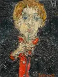 Florent et son crayon à la bouche by André Cottavoz, Huile sur carton, sold Dec 2025