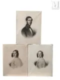 Suite de trois portraits de bourgeoises et bourgeois by Augustin-Luc Demoussy, 1843, Crayon sur papier, sold Dec 2025