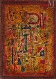 Composition by Henri Heerbrandt, 1953, Huile sur papier marouflé sur carton, sold Nov 2025