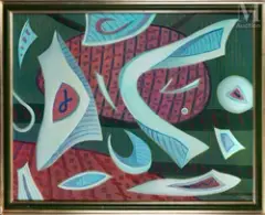 Composition by Henri Goetz, 1987, Huile sur toile, sold Nov 2025