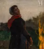 Etude de figure pour la saint Jean by Jules Breton, Huile sur toile, sold Dec 2025