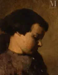Jeune garçon endormi de profil by Jules Breton, Huile sur carton, sold Dec 2025