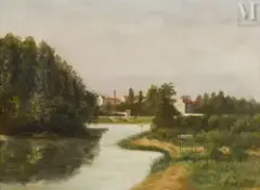 Paysage à la rivière à Robinson by Stanislas Lépine, Huile sur toile, sold Nov 2025