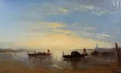 Gondoles sur la lagune, le soir by Félix Ziem, Huile sur toile d'origine, sold Nov 2025