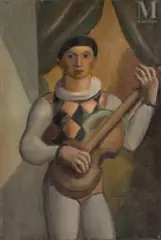 Arlequin à la guitare by Roger Bissière, Huile sur toile d'origine, sold Nov 2025