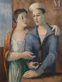 Le couple by Pere Pruna i Ocerans, Huile sur toile d'origine, sold Nov 2025