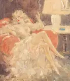 Une cigarette by Louis Icart, Huile sur toile d'origine, sold Nov 2025
