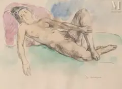 Nu allongé by Henri Lebasque, Aquarelle sur traits de crayon, sold Nov 2025