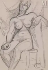 Nu académique assis, circa 1950 by André Lhote, Crayon, sold Nov 2025