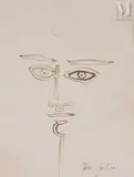 Visage de face, circa 1940 by Jean Cocteau, Encre sepia sur papier, sold Nov 2025