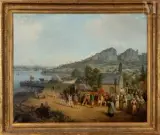 Procession devant le port by Louis Caradec, Huile sur toile, sold Nov 2025