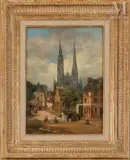 Vue de la place de la cathédrale de Chartres by Pierre-Justin Ouvrié, Huile sur toile, sold Nov 2025