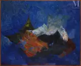 Composition by Joseph Lacasse, 1959, Huile sur toile, sold Nov 2025