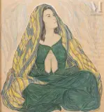 Femme en prière by Génia Minache, Gouache sur papier, sold Nov 2025